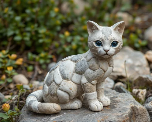 AI generated artistic stone cat sculpture made from natural rocks - Creative AI image generator example