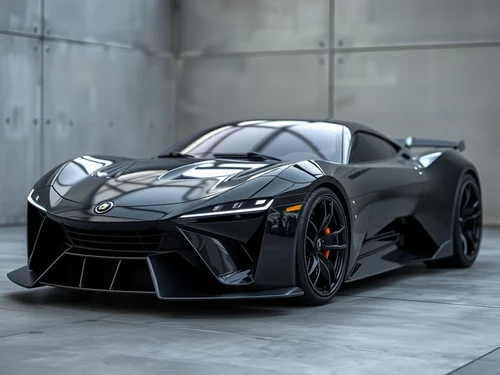 AI generated sleek futuristic black sports car with glossy finish in modern garage - Luxury automotive AI image